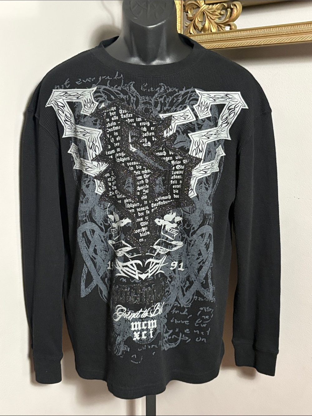 South Pole XL VINTAGE Black Long Sleeve Graphic Thermal Tee Shirt Y2K